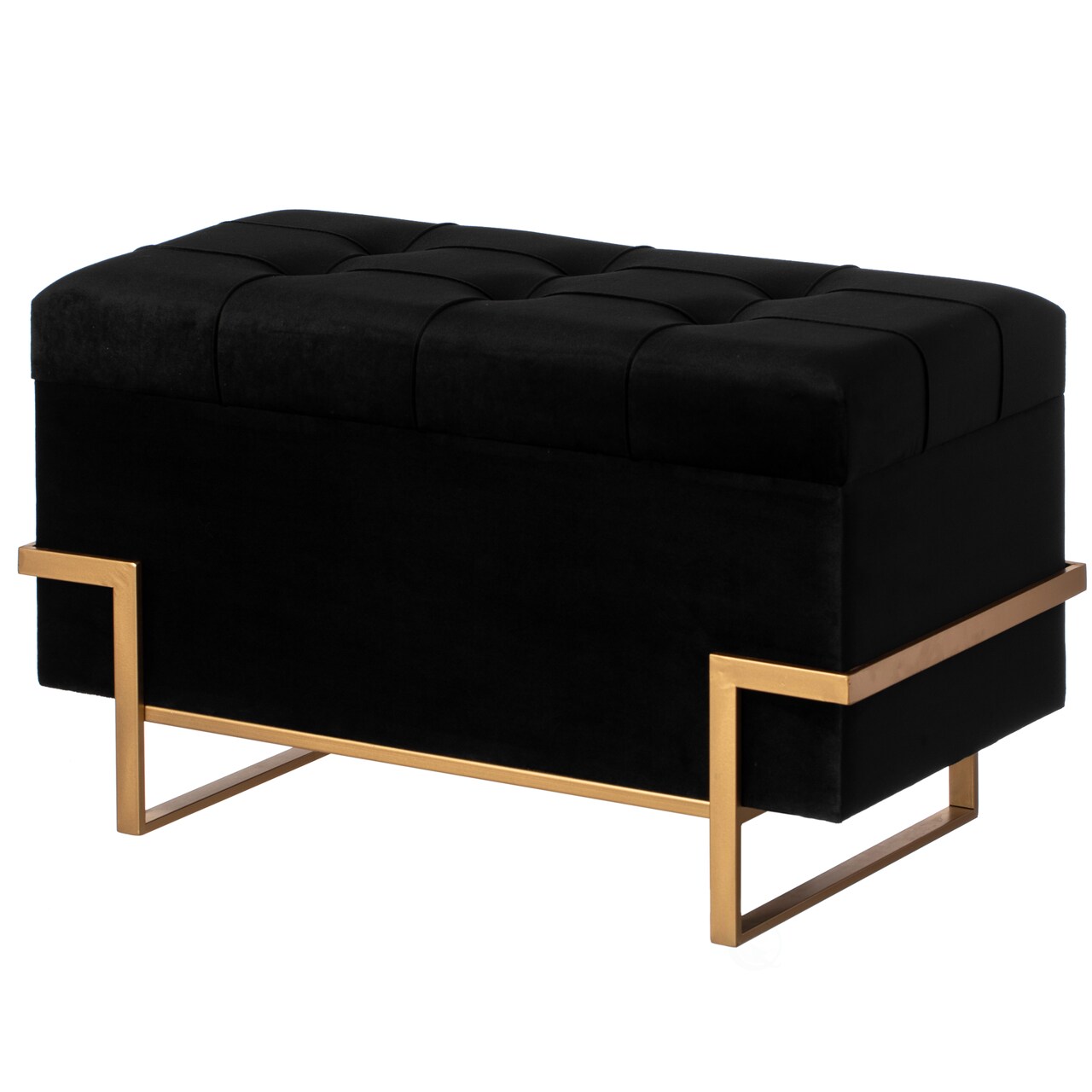 Rectangle Velvet Storage Ottoman Stool Box with Abstract Golden Legs | Decorative Sitting Bench for Living Room Home Decor with Unique Base Support